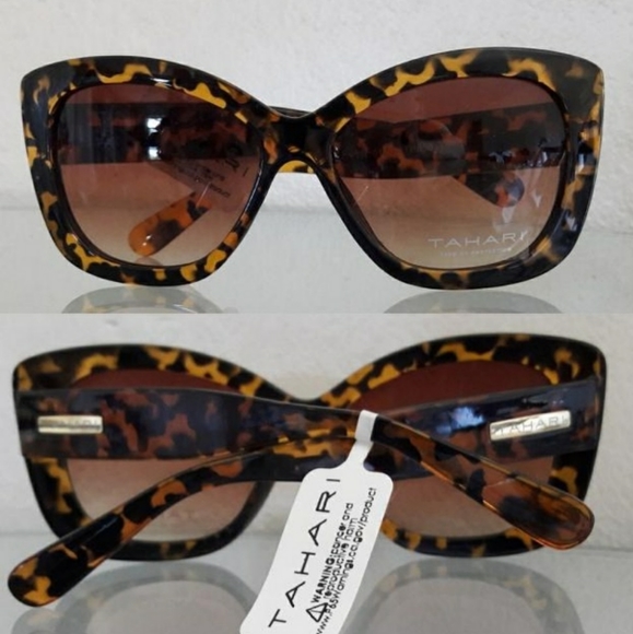 NWT TAHARI OVERSIZED TORTOISE SUNGLASSES EY Tahari Black w/ Tortoise Arms Oversized Sunglasses TH902 NWT  main image 3